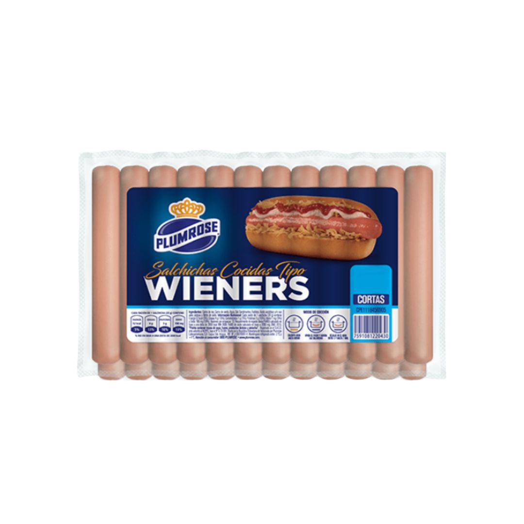 SALCHICHA TIPO WIENERS PLUMROSE CORTA DE 500 A 550GR APROX (23/24UNDS)