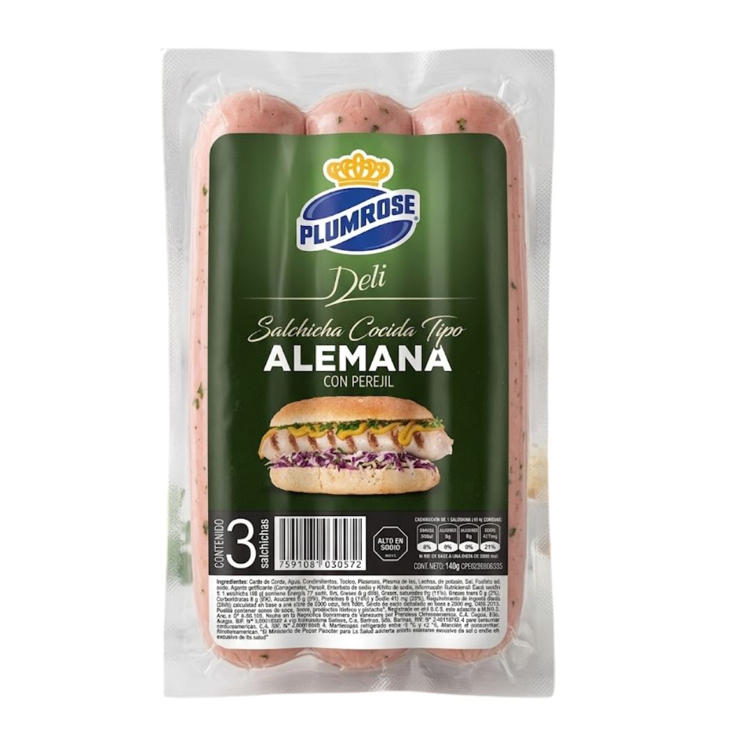 SALCHICHA ALEMANA PLUMROSE DELI 3UNDS