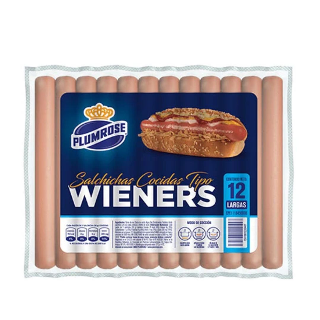 SALCHICHA TIPO WIENERS PLUMROSE LARGA 12UNDS