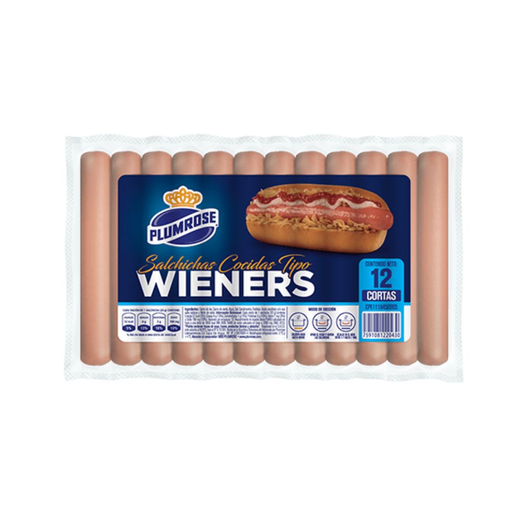 SALCHICHA TIPO WIENERS PLUMROSE CORTA 12UNDS