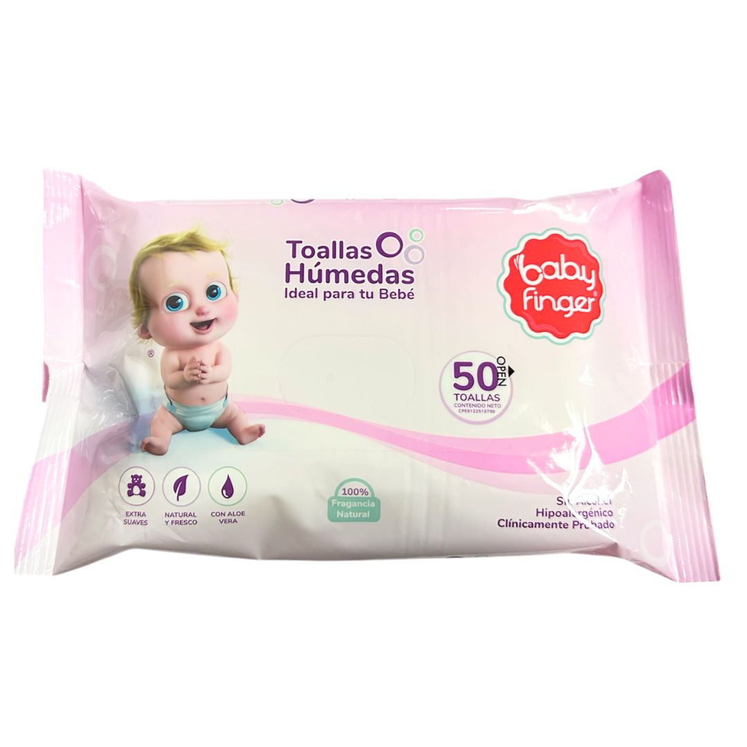 TOALLAS HUMEDAS BABY FINGER ROSADAS 50 UNDS