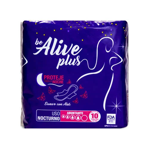 TOALLAS SANITARIAS NOCTURNAS ABUNDANTE ALIVE PLUS 10 UND