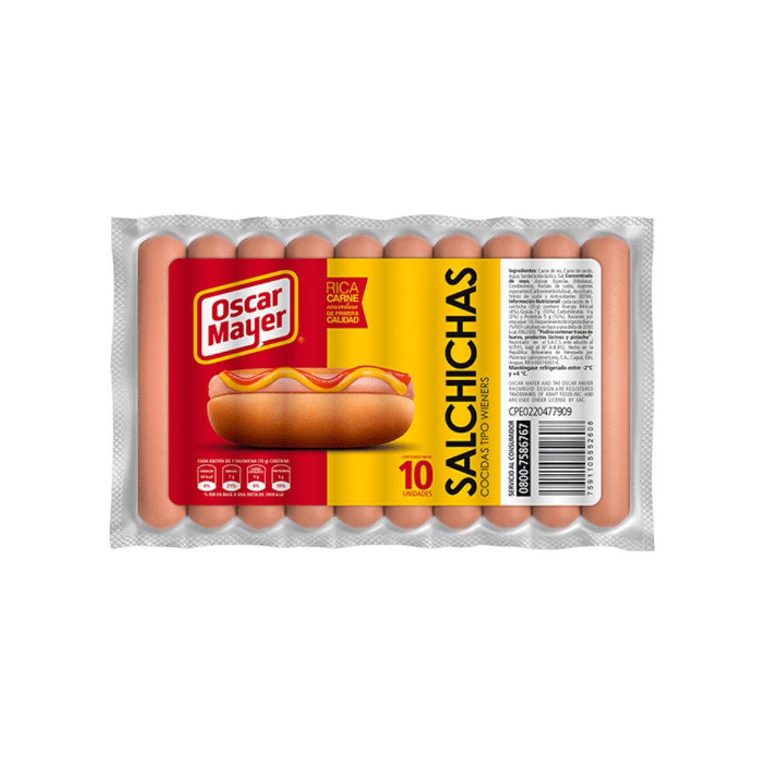 SALCHICHA TIPO WIENERS CORTAS OSCAR MAYER 10UNDS