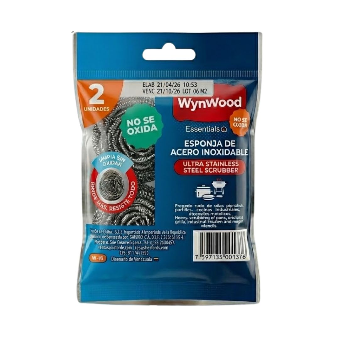 ESPONJA DE ACERO INOXIDABLE WYNWOOD 2 UNIDADES