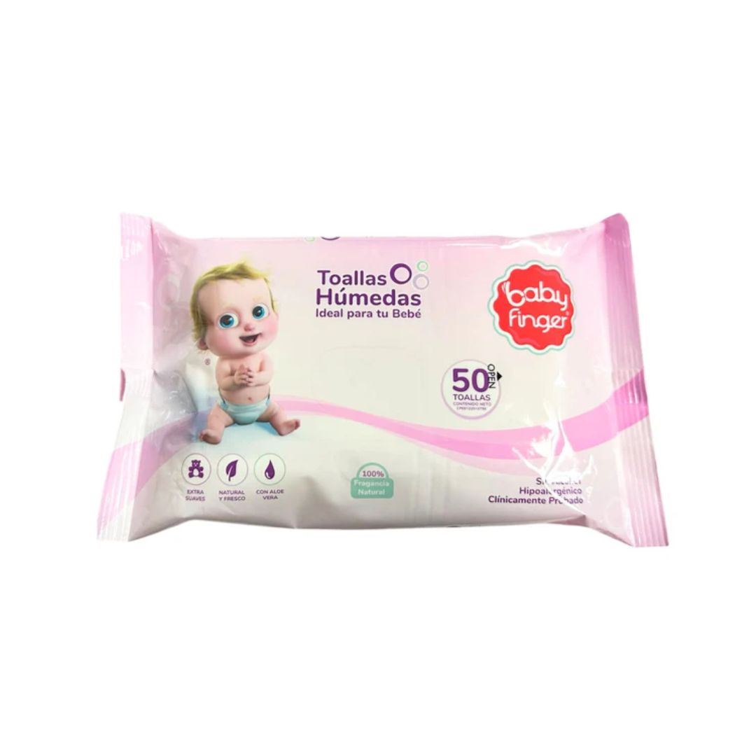 TOALLAS HUMEDAS BABY FINGER ROSADAS 50UN