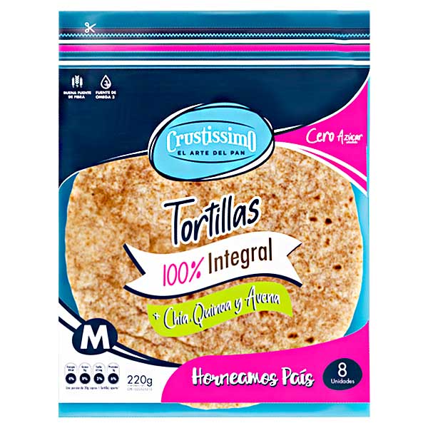 TORTILLA 100% INTEGRAL DE CHIA, QUINOA Y AVENA CRUSTISSIMO 220GR